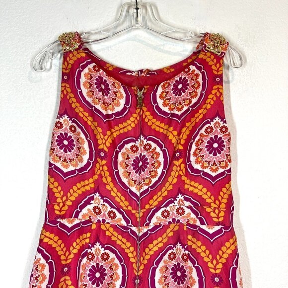 Kay Unger Silk Cocktail Dress Pink Orange Gold Mod Retro 6 - Picture 5 of 12